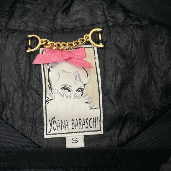 Yoana Baraschi Womens Black Quilted Textured Collared Crinkle Jacket Coat Size S